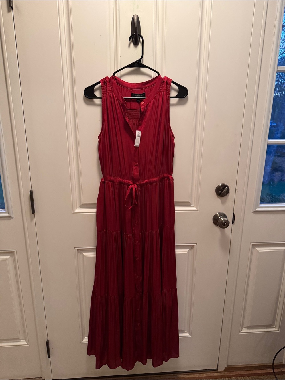 Banana Republic Crimson Sleeveless Tiered Maxi Dress with Waist Tie